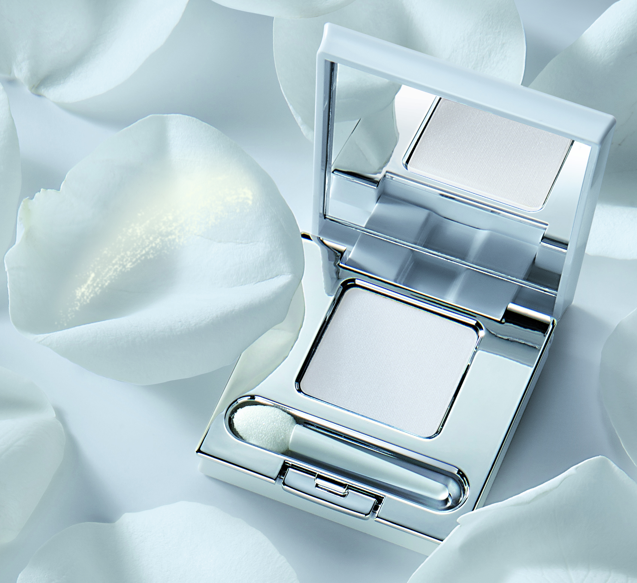 Satin Augenlid Puder - Blanc Pur (cremeweiß) -  Lidschatten in  der Puderdose mit Spiegel und Applicator  - Vegan